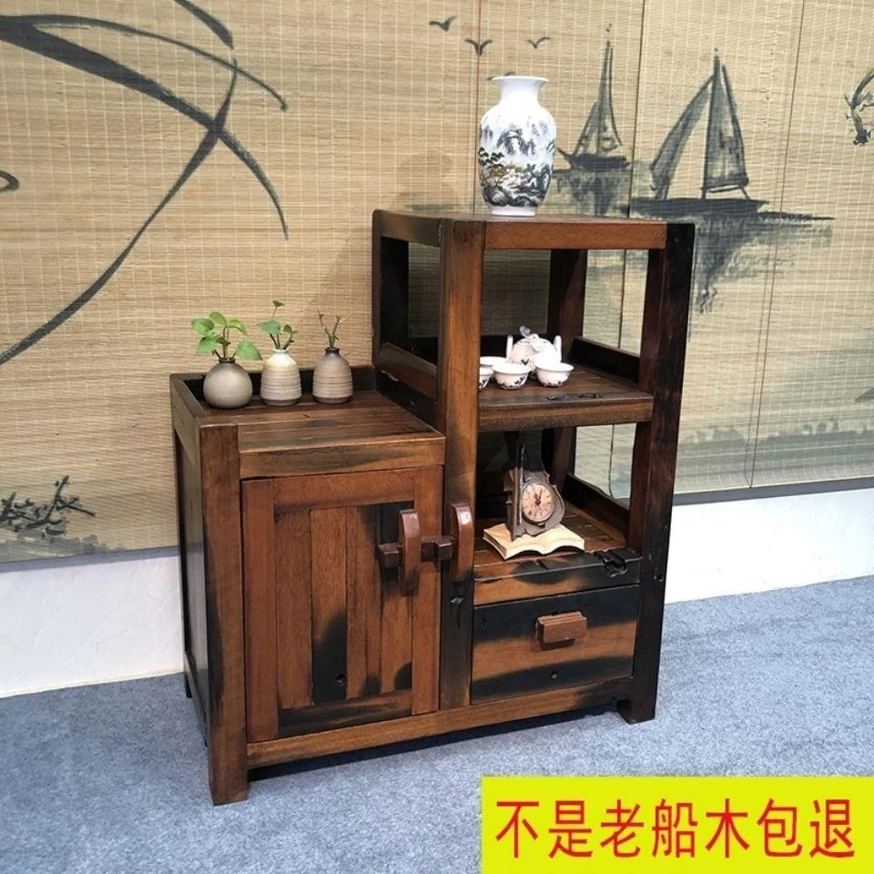 老船木茶水柜储物柜茶叶柜置物架客厅家用实木餐边柜中式简约茶柜
