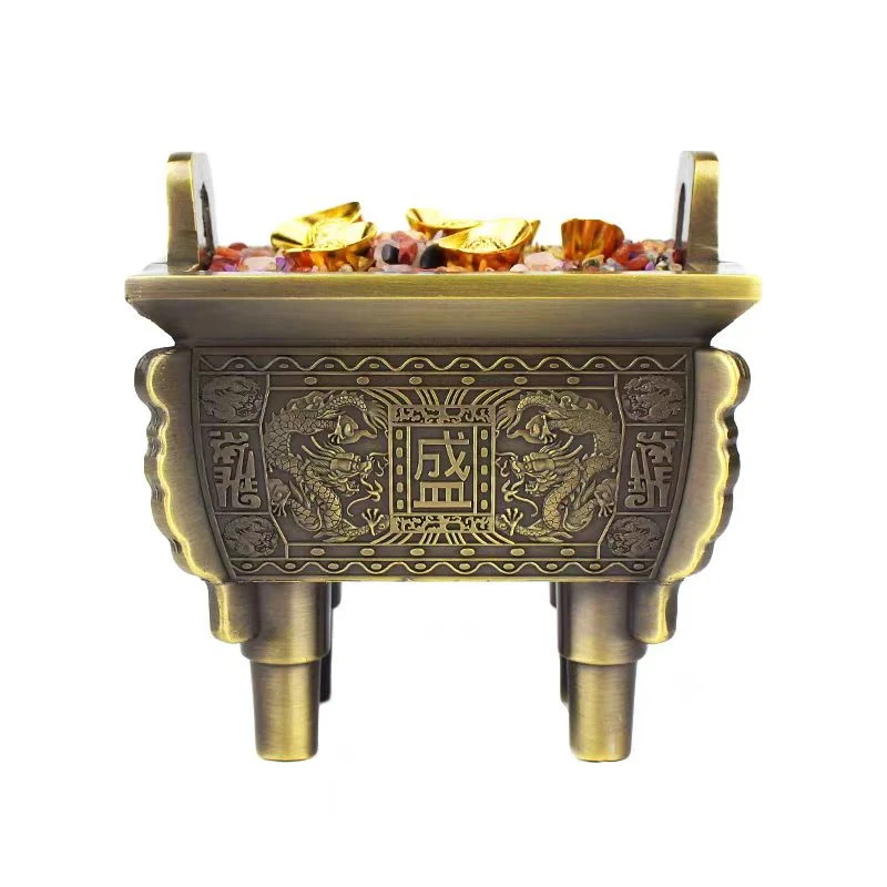 小号 龙腾铜鼎摆件纯铜合金四足方鼎办公室 长5cm 宽4cm 高5cm