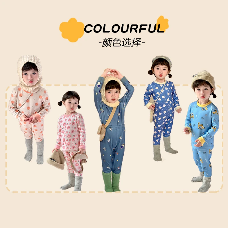 2024儿童秋衣秋裤羊毛蚕丝男女童内衣套装中小童卡通印花睡衣套装