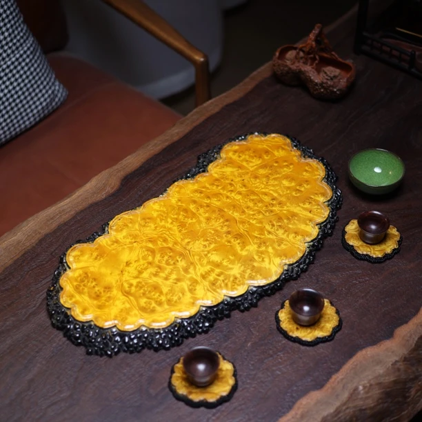 实木大尺寸黄金复古手工樟干泡盘尺寸57-29-2.5家用泡茶盘托盘