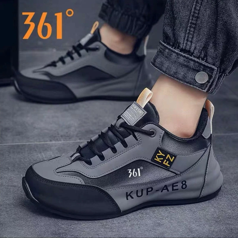 361°新款运动鞋男款秋冬款跑鞋加绒保暖休闲鞋皮面防水跑步鞋子