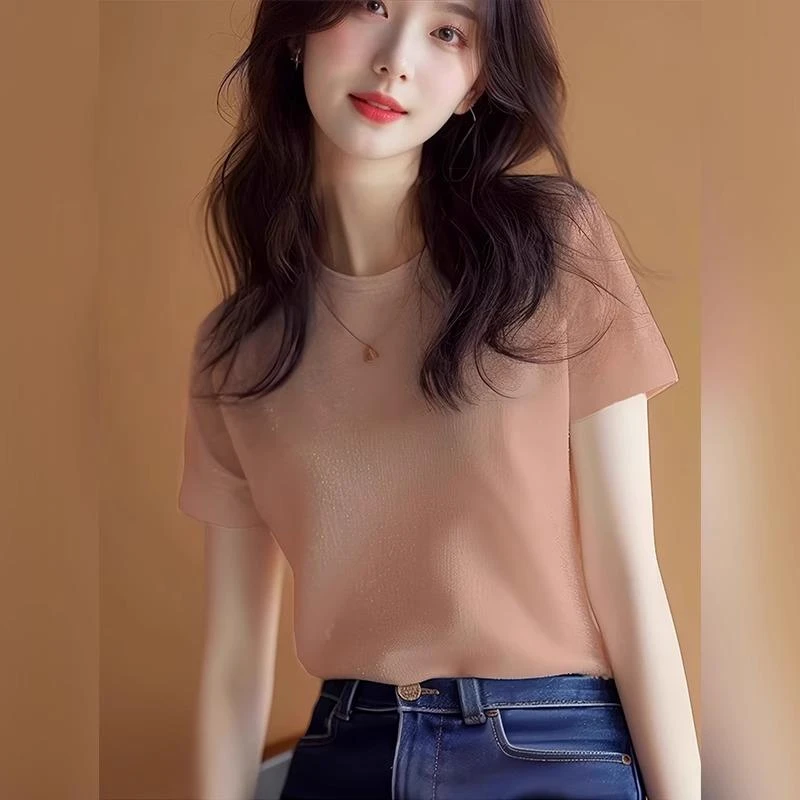 粉色短袖T恤女2025新款爆款夏欧货小衫茶艺风情万种别致绝美