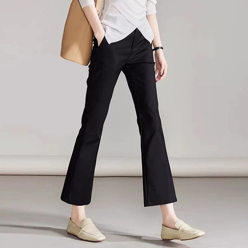 20242025年春夏微喇裤女小个子九分西装直筒高腰显瘦八分喇叭休闲
