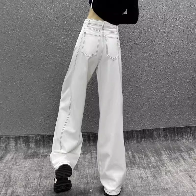 2025白色休闲牛仔裤女秋新款时尚高腰宽松显瘦直筒百搭垂感阔腿拖