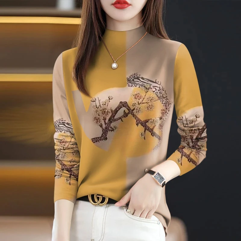 2025~女半高领打底衫春秋款可外穿长袖t恤女打底时尚洋气高档