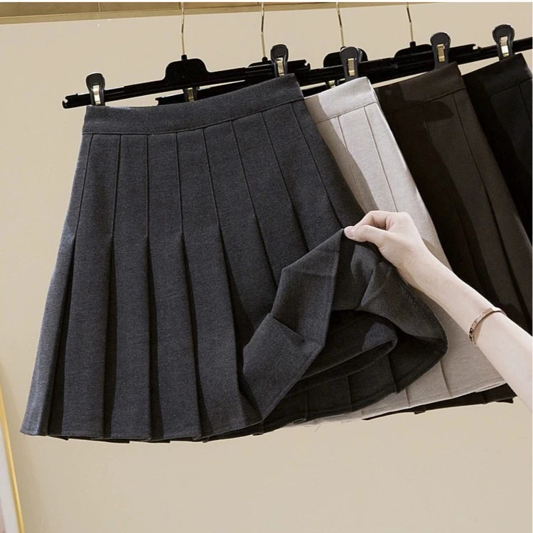 毛呢半身裙女秋冬新款高腰显瘦减龄学院风百褶裙冬裙加厚a字短裙
