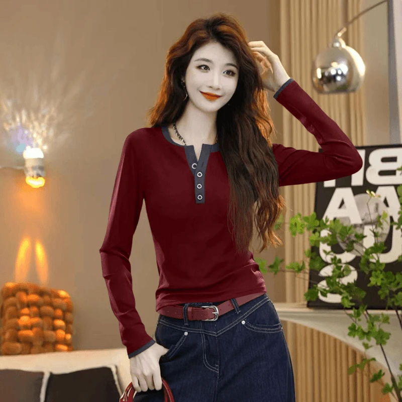 安哥拉红衣服女装2025新款高级感打底衫女内搭可外穿洋气长袖