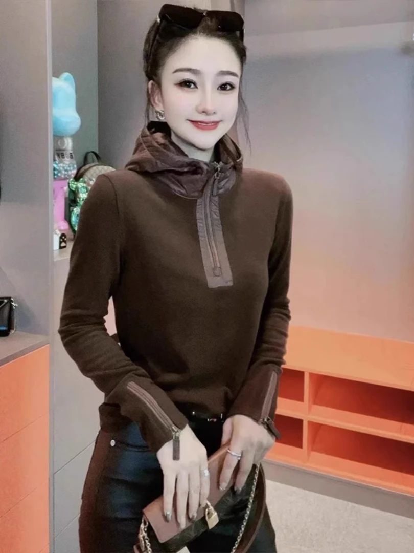 半拉链连帽卫衣女秋冬美拉德穿搭套头上衣内搭今年流行漂亮打