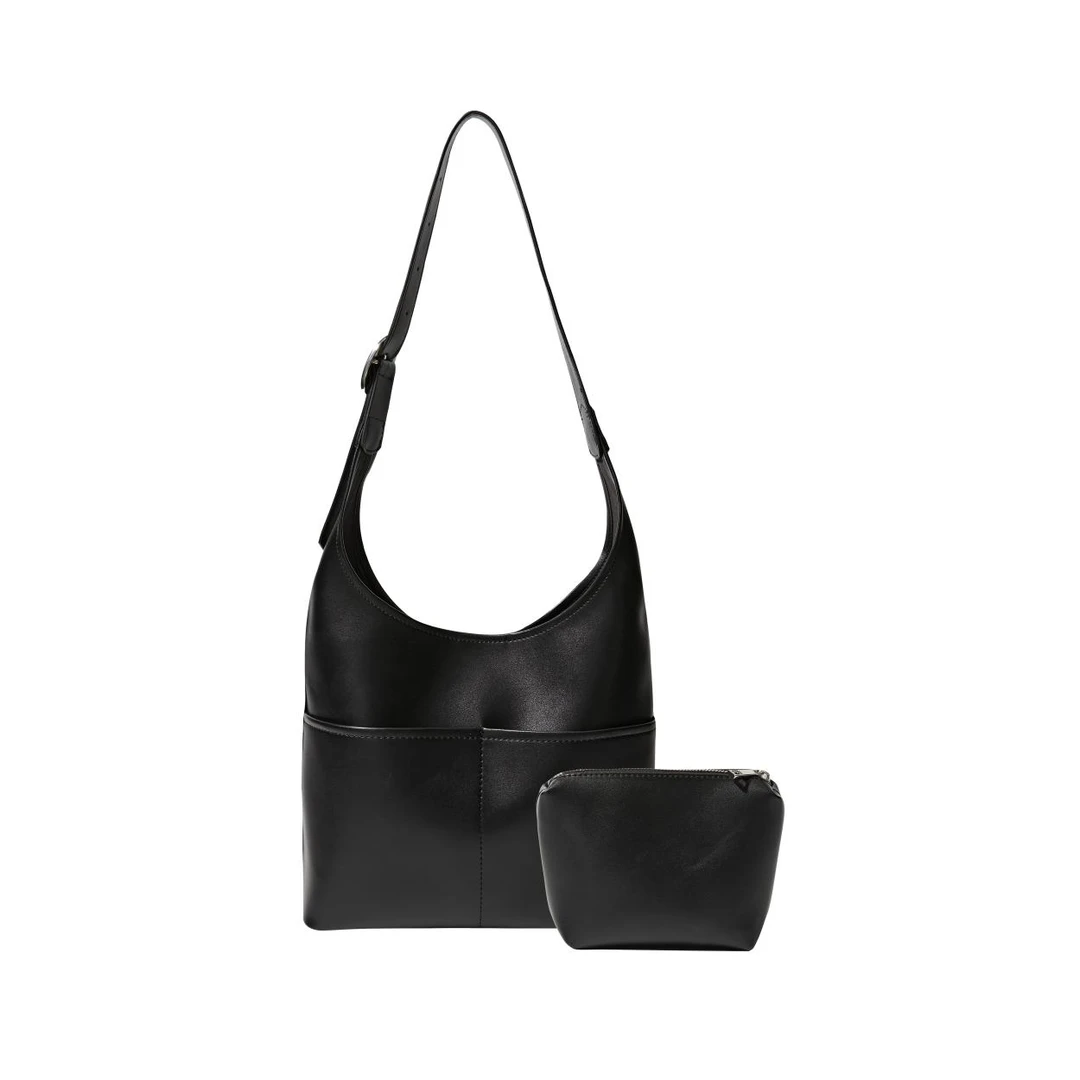 时尚软皮高质感休闲托特单肩包简约可调节女士黑色通勤