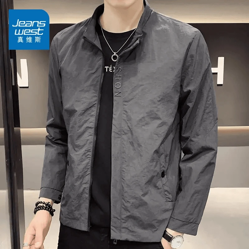 真维斯男士外套秋季爆款2025新款潮流宽松休闲立领工装夹克刺绣男