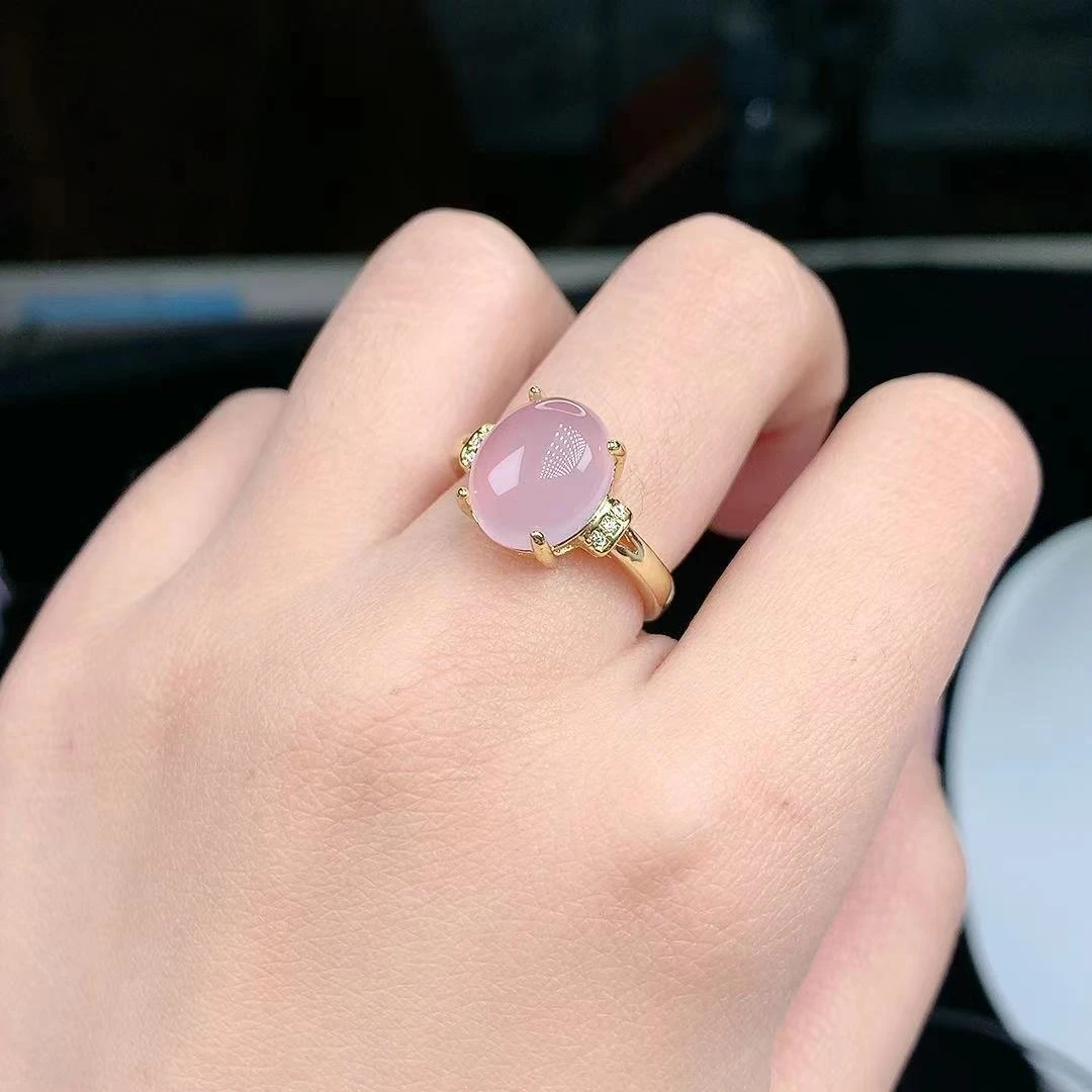 粉色玉髓玛瑙活口戒指戒面大小10×12【多样性发货】X89