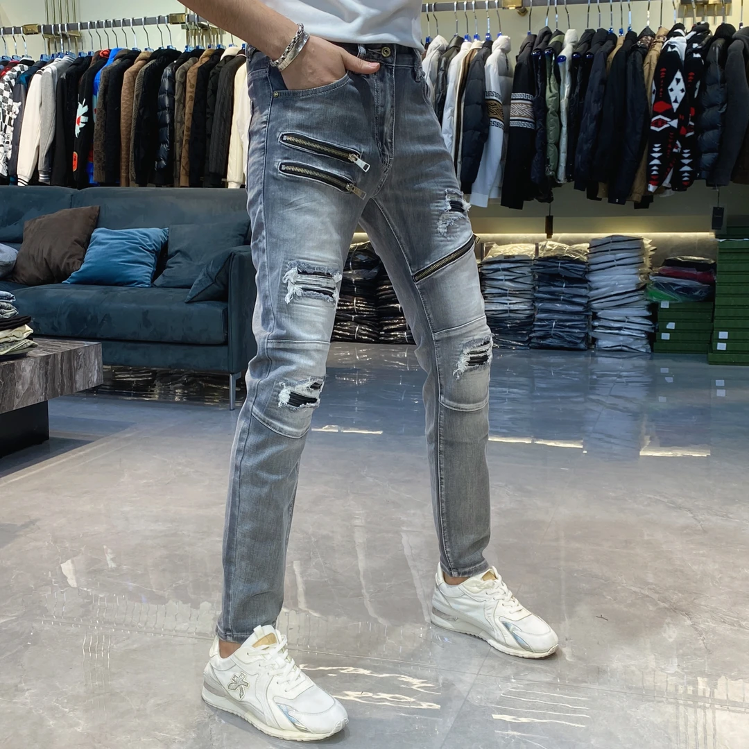 【也许家】新品春夏男士欧货修身弹力小脚牛仔裤GZ8385