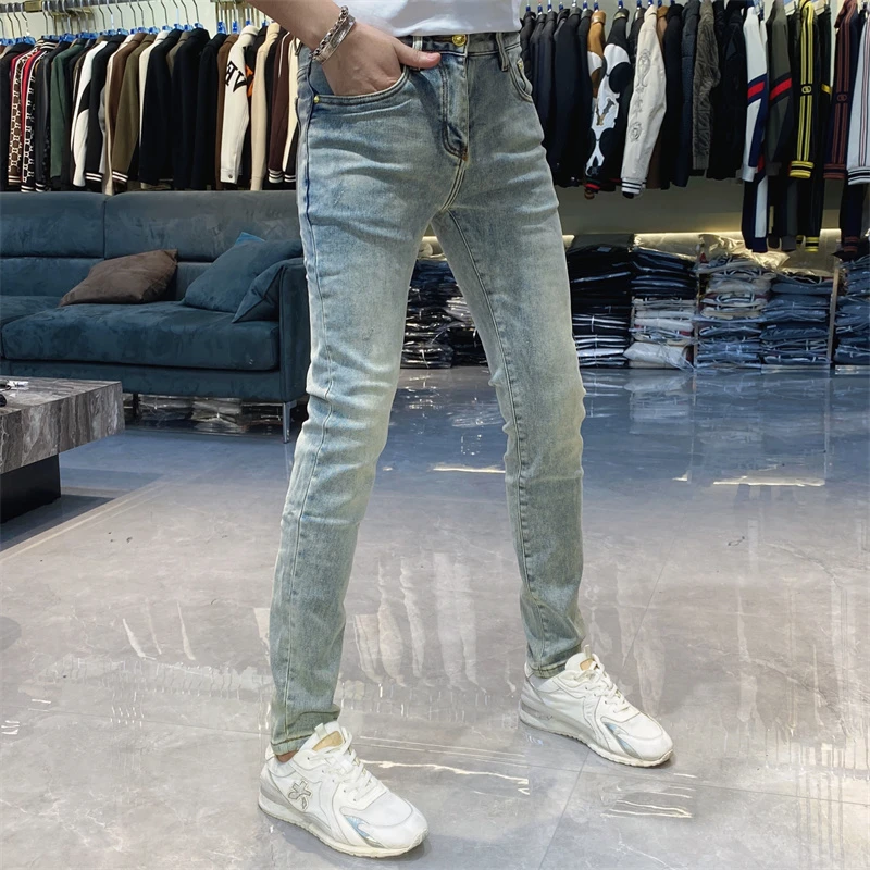 【也许家】冬季加绒蓝色男士牛仔裤休闲修身小脚弹力百搭男裤TH7017