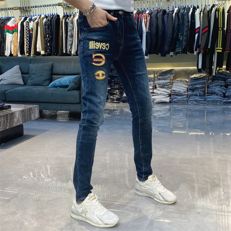 【也许家】新款男士秋冬欧货刺绣款修身弹力小脚牛仔裤YY88612