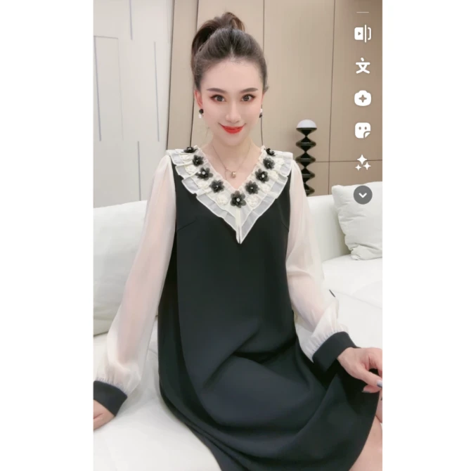 林果&季得 【花朵之约】立体花朵百搭秋季时尚中长款连衣裙