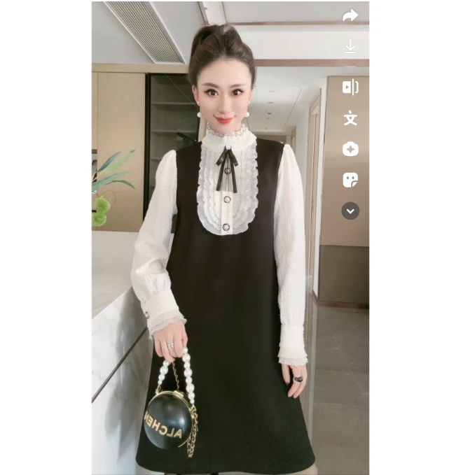 林果&季得 【上林赋】个性拼接百搭减龄气质女士长袖款连衣裙