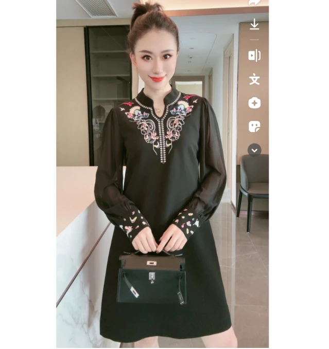 林果&季得 【晚香】重工百搭显瘦女士长袖中长款连衣裙