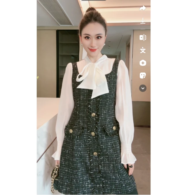 林果&季得 【心头爱】设计师款拼接时尚减龄女士长袖假两件连衣裙