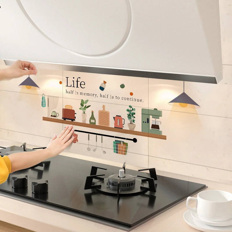 灶台墙壁纸墙面静电膜厨房防油贴纸防水耐高温烟机瓷砖墙体用墙贴