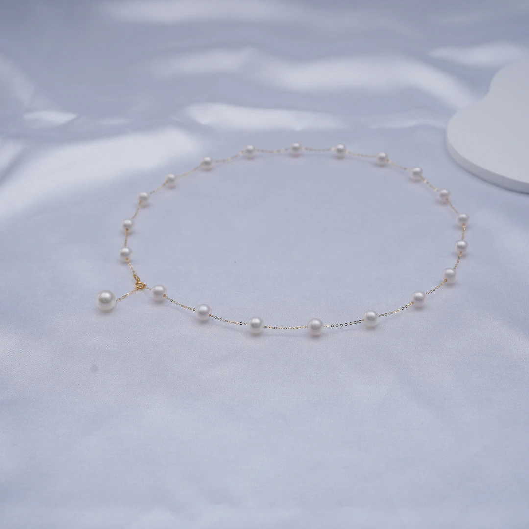 【满天星】多戴款18K金正圆无暇5A光5-6MM珍珠项链