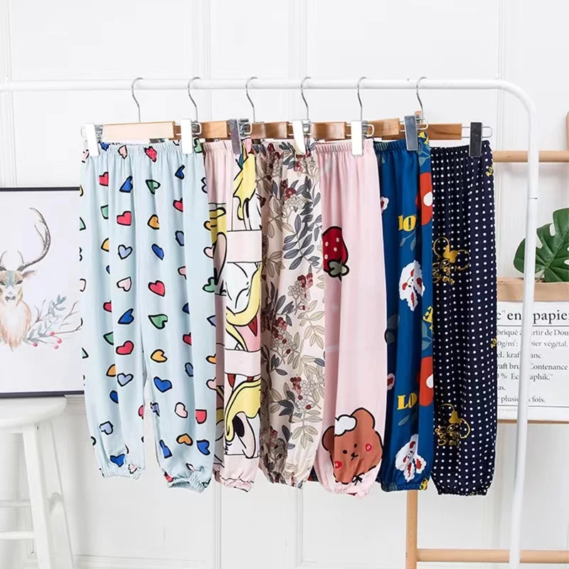 夏季轻薄防蚊裤儿童新款裸感卡通印花绵绸清凉舒适睡裤宝宝外穿