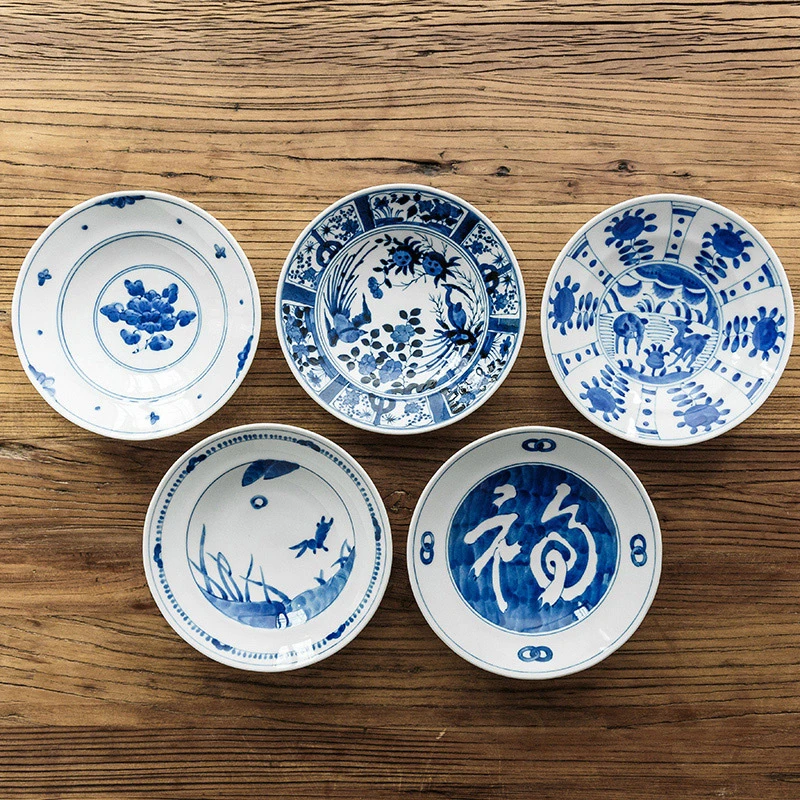 1051日本蓝凛堂系列7.5英寸深盘圆盘菜盘 陶瓷盘子日式家用餐盘