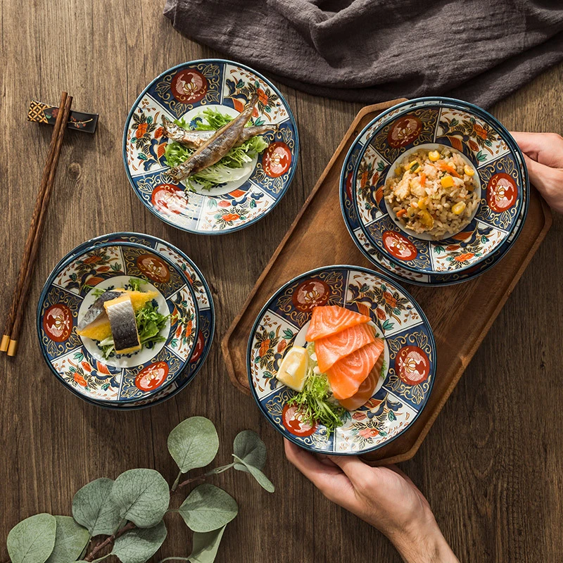 1077日本锦彩古伊万里餐具套装 日式浅盘小钵碗 节日礼品伴手礼