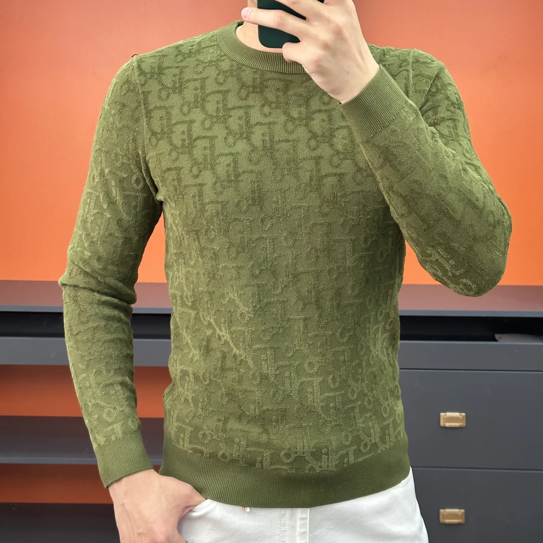 秋冬新款轻奢欧品美拉德穿搭植绒提花修身加厚天鹅绒针织毛衫毛衣