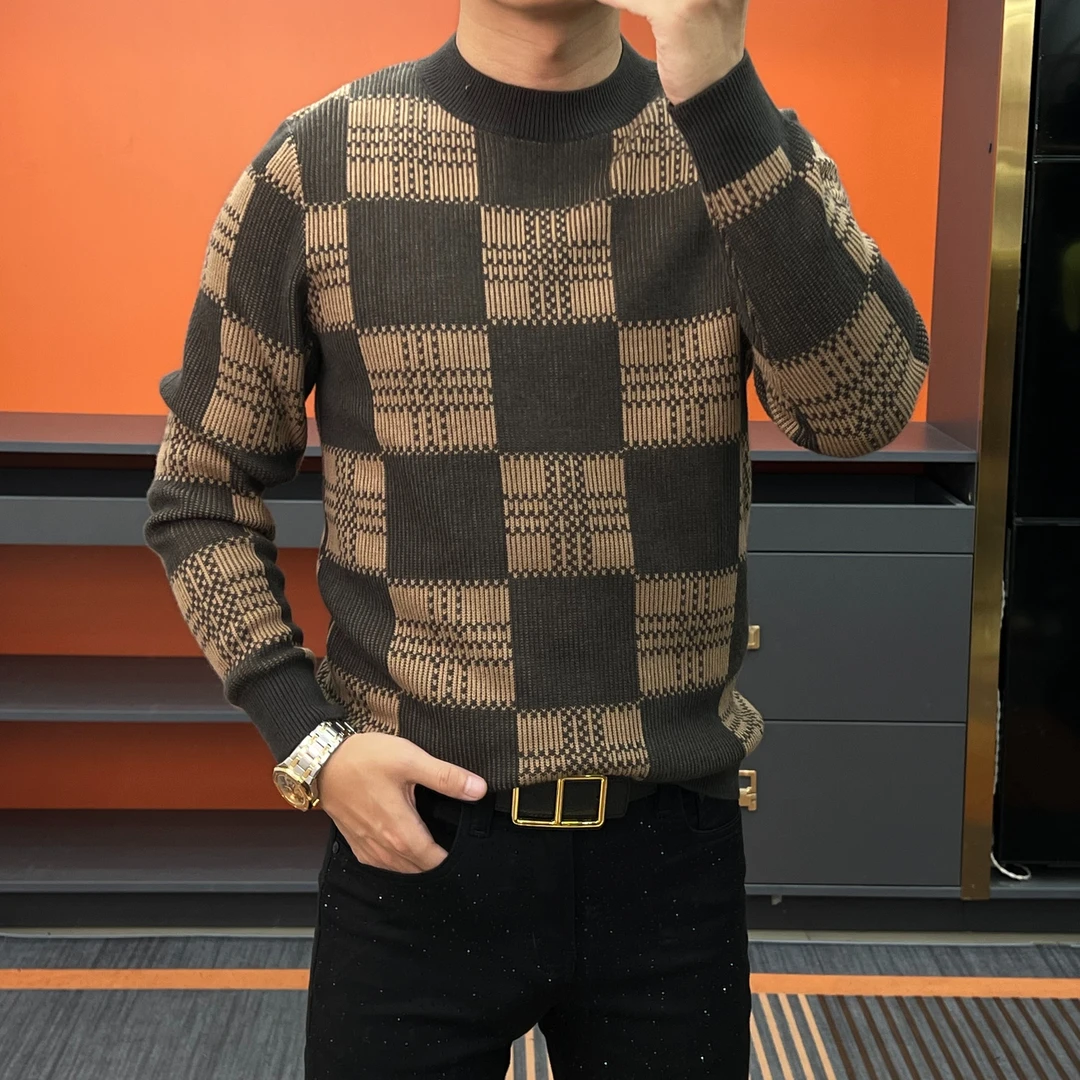 秋冬季新款加厚美式毛衣针织圆领长袖打底衫潮男毛衣潮牌毛衣提花