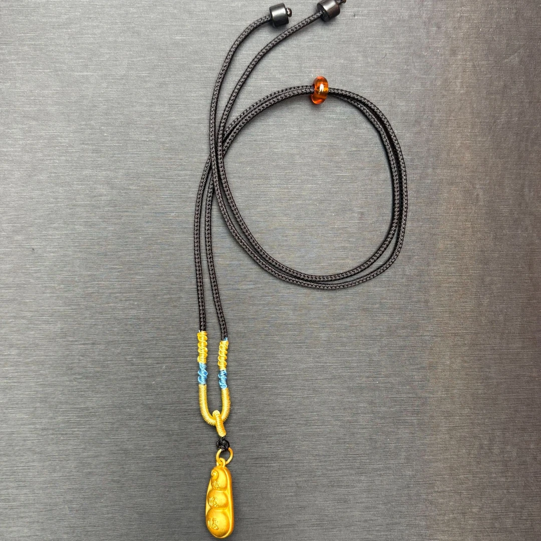 116#足金999 黄金四季福豆吊坠  手工编绳