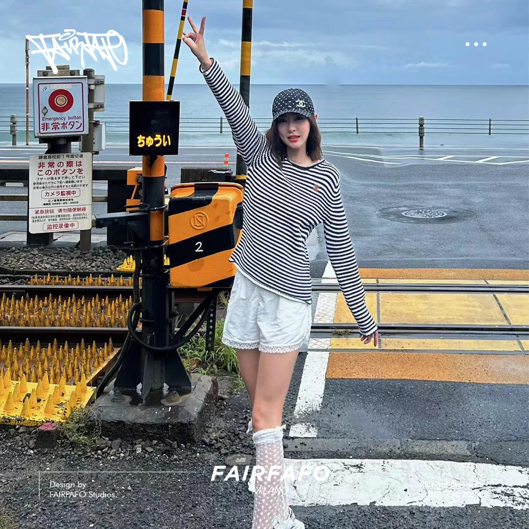 【海军条纹毛衣】MY47196长袖针织衫时尚休闲百搭宽松黑白圆领秋冬