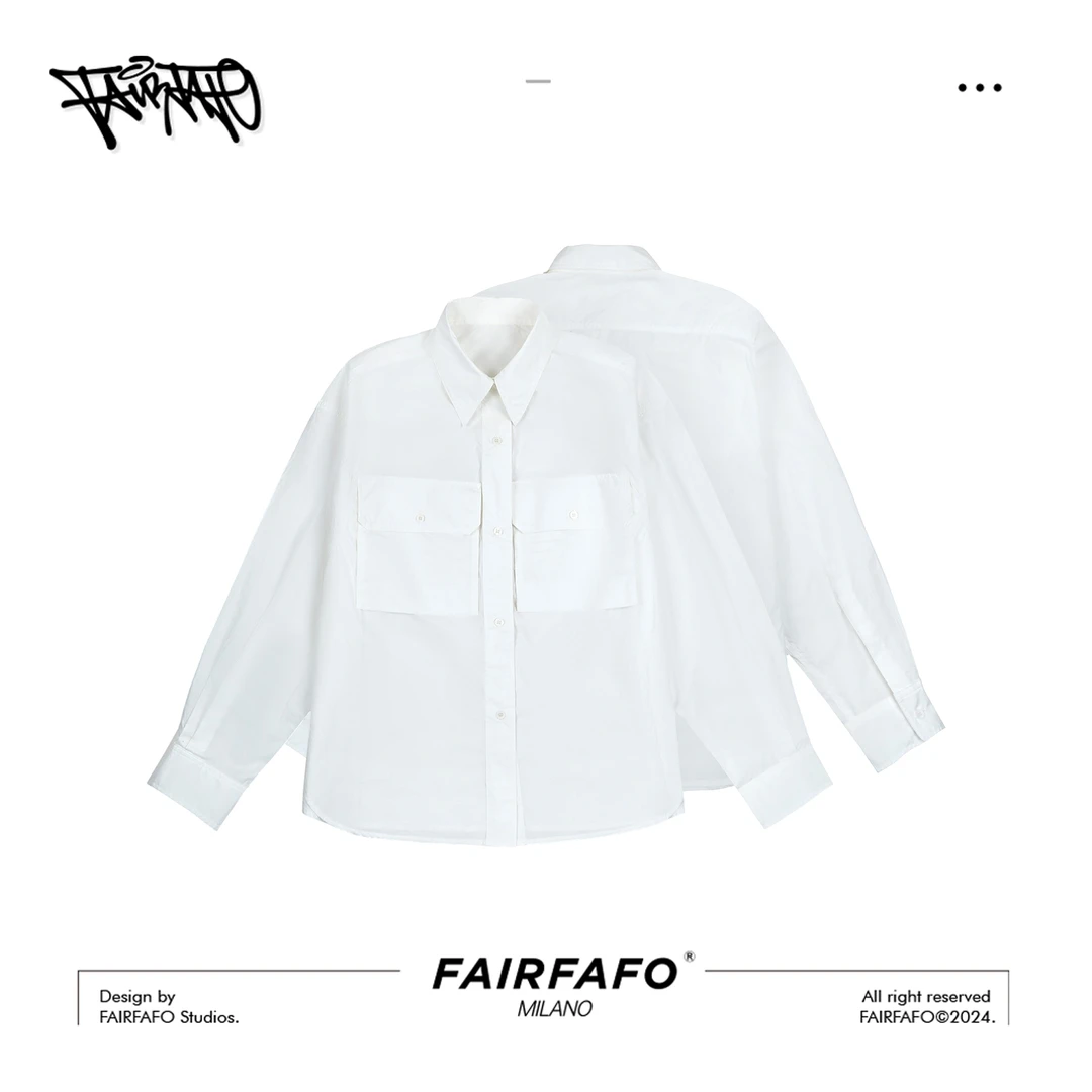 FAIRFAFO【大口袋棉质轻薄衬衫】CSJY44212白色百搭休闲简约衬衣