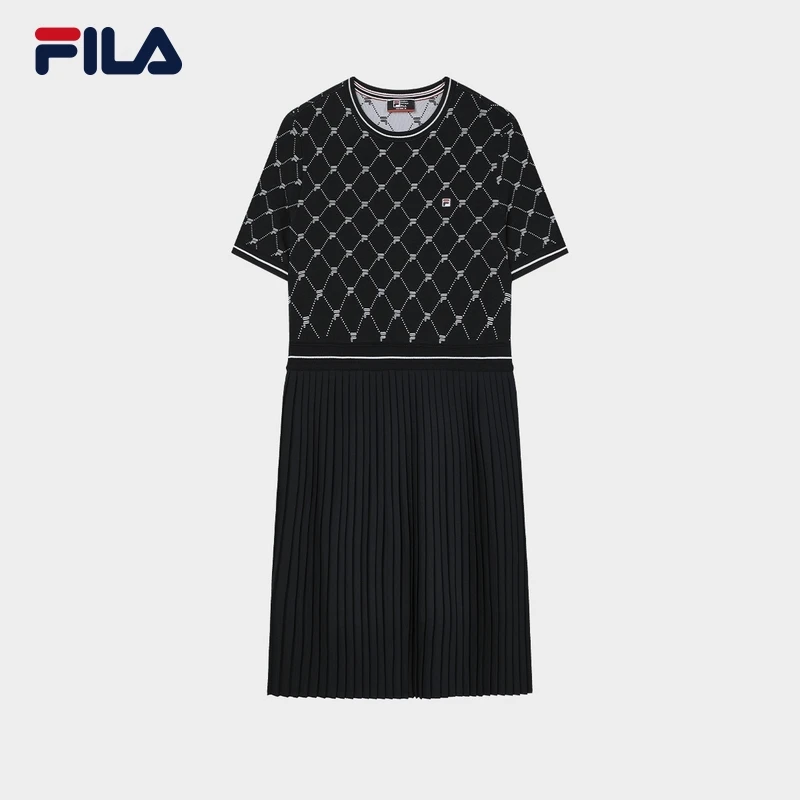 FILA/斐乐女士连衣裙夏季时尚运动优雅条纹满印长裙F51W431301F