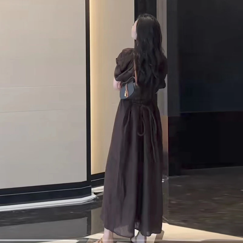 宽松长款绑带精致感十足连衣裙 24032