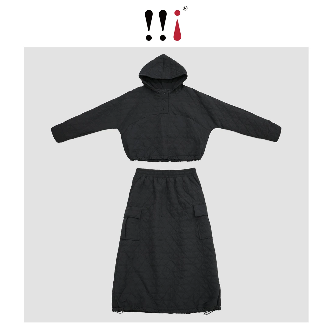 【心心家】韩版压棉宽松连帽棉服半身裙套装女休闲24-T-1240