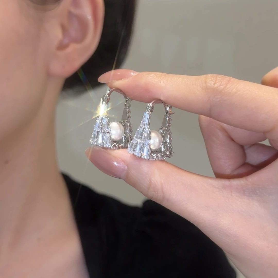 铜合金耳饰 【星晴】精致轻奢简约百搭高级气质设计珠珠手提包耳扣