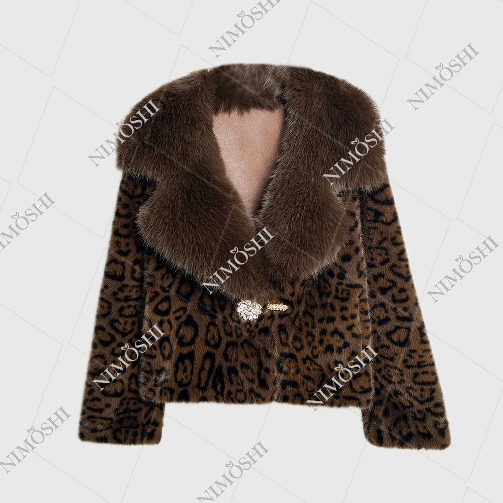 NIMðSHI【莎莎】轻奢豹纹翻领气质百搭休闲毛毛短外套女L5021