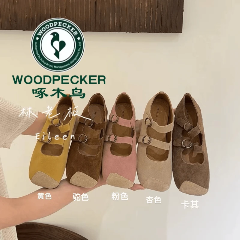啄木鸟2024新韩版磨砂复古软底软面小众设计玛丽珍女鞋浅口小单鞋