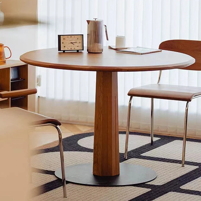 北欧樱桃木圆餐桌同心圆餐桌餐厅圆桌饭桌家用小户型圆形简约客厅