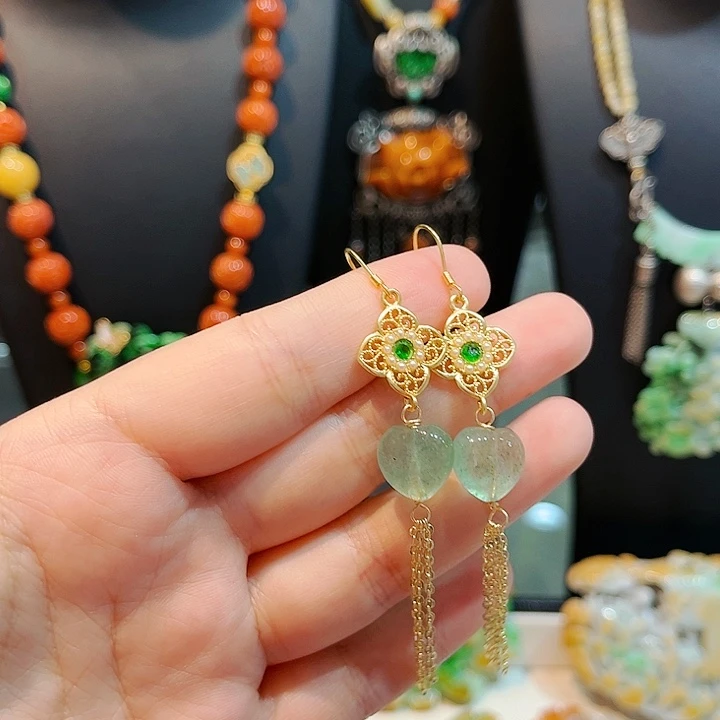 绿水晶耳饰未镶嵌绿水晶