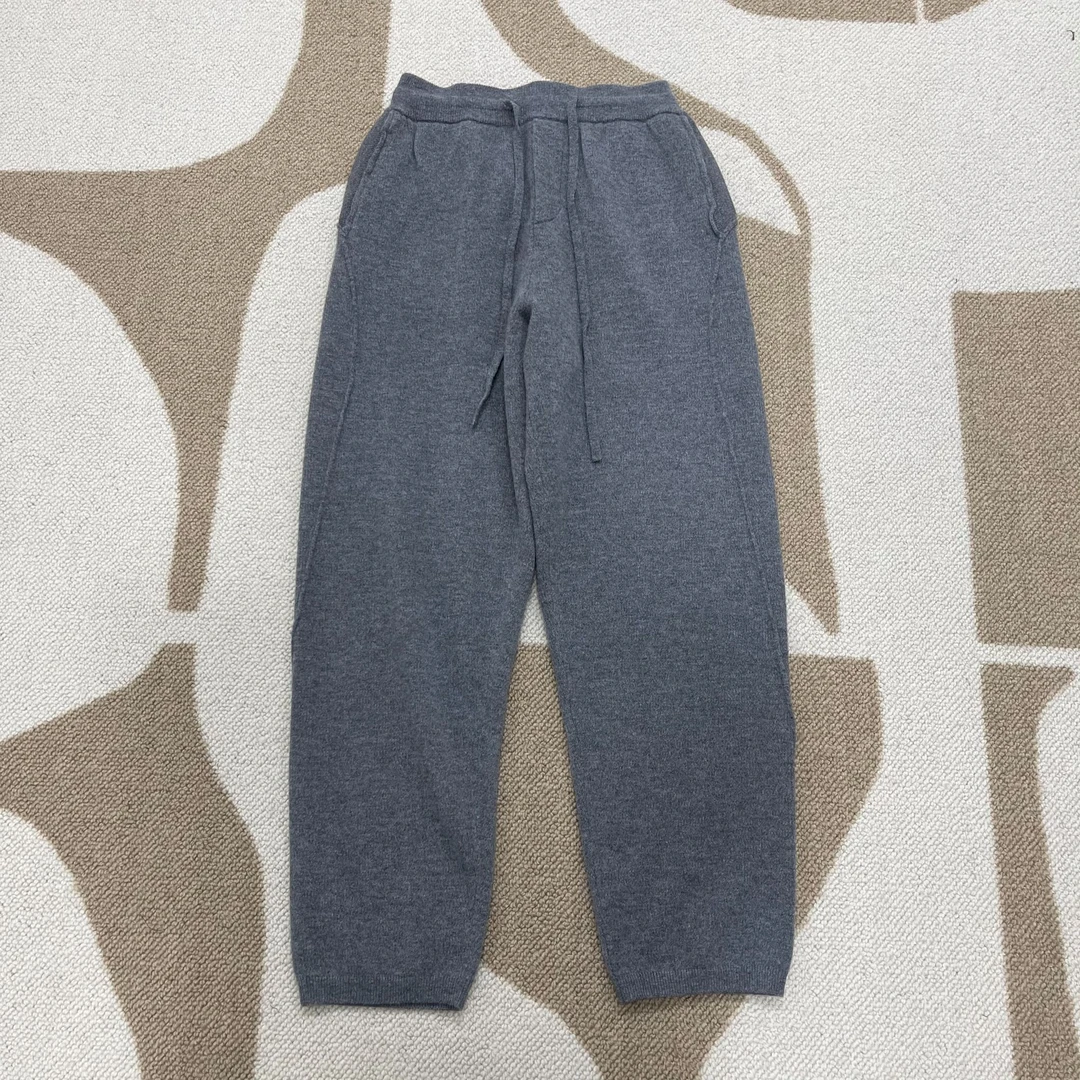 陈邓邓  贵气简奢抽绳羊毛裤 松紧腰圆弧形阔腿针织香蕉裤2012