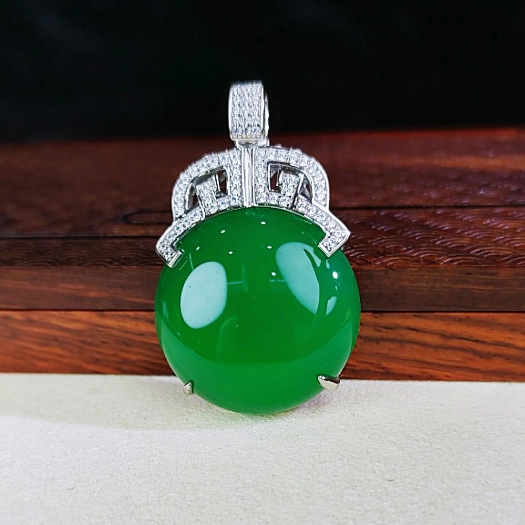 S925纯银官方正品天然保真绿色平安无事吊坠挂件女款精品小众国风