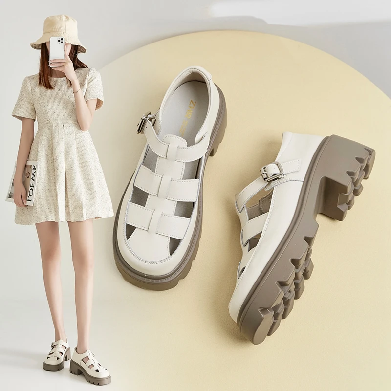 ZHR则则简约风罗马鞋包头凉鞋女新款夏季厚底女士凉鞋女镂空复古