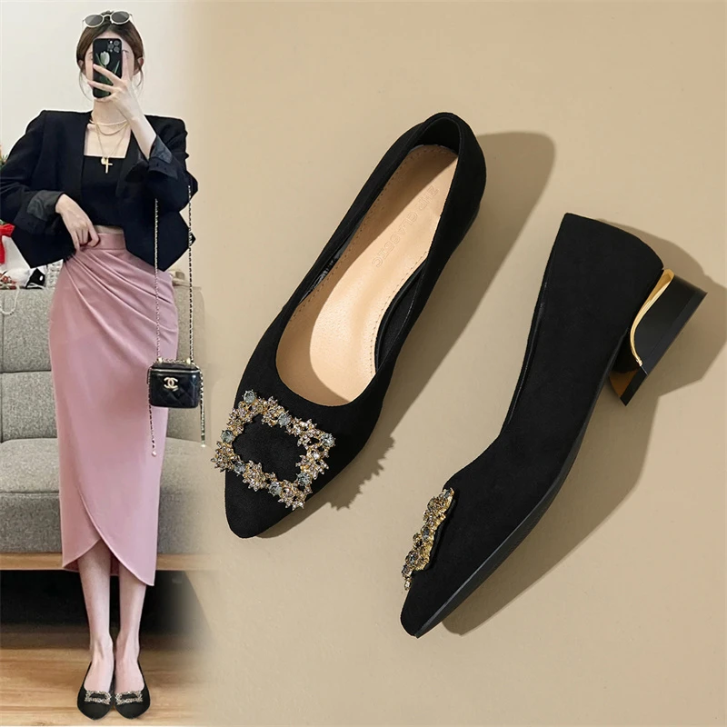 ZHR水钻方扣气质潮流单鞋女鞋新款舒适浅口百搭爆款女鞋法式