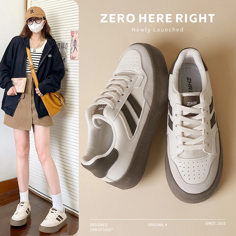 ZHR德训鞋女2024新款秋季厚底复古帆布鞋百搭休闲运动鞋小白板鞋