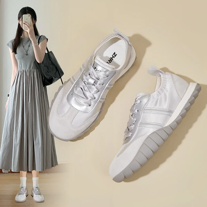 ZHR芭蕾德训鞋女2024新款春夏季简约休闲面包鞋运动鞋帆布小白鞋