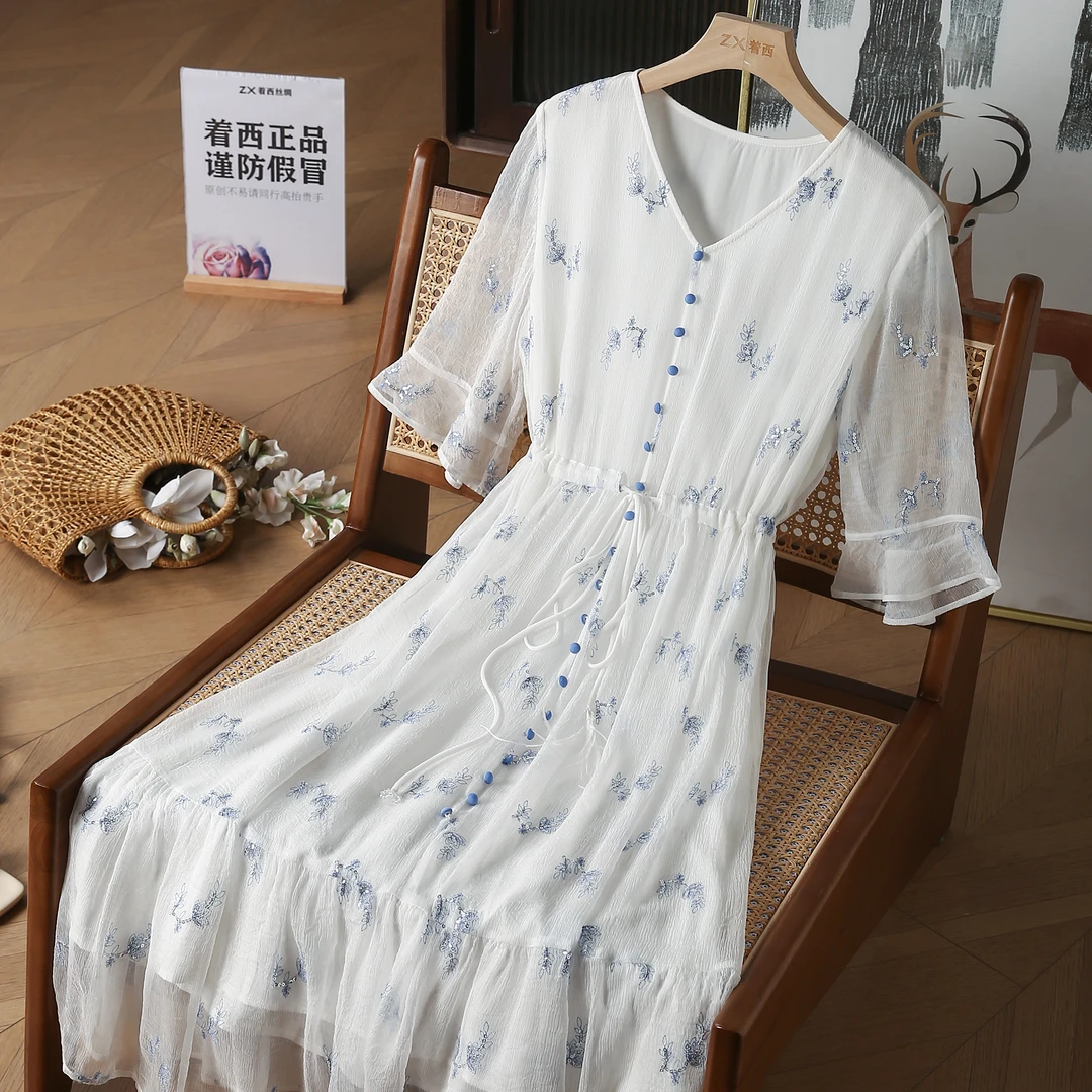 ZHUOXI/着西111【2024-着西原创】桑蚕丝连衣裙时尚显瘦2Q299