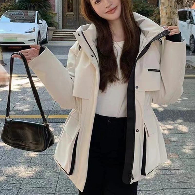 女士派克中长款羽绒服冬季新款休闲收腰显瘦白鸭绒冲锋衣外套 813