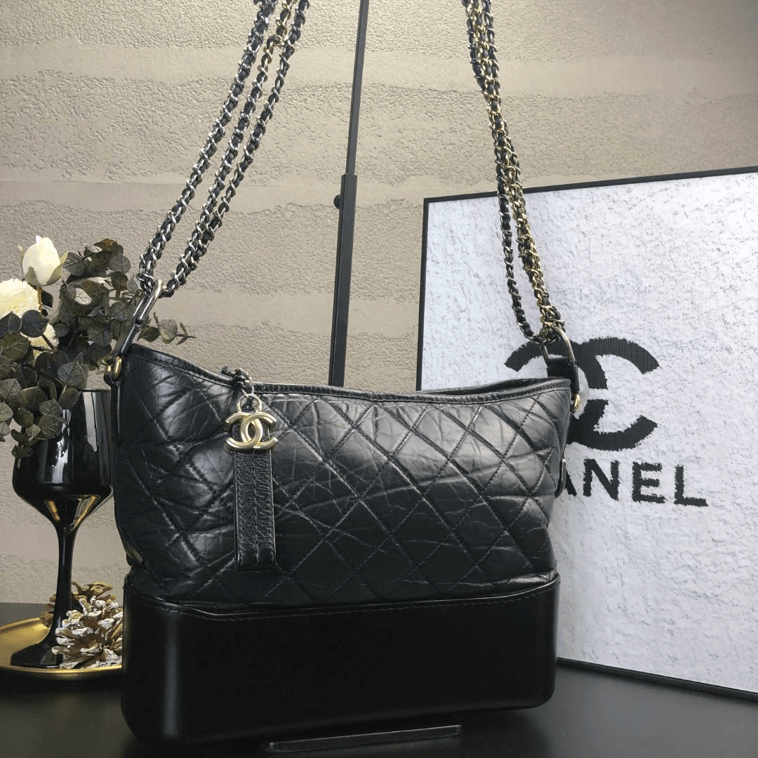 95新 Chanel/香奈儿 黑色新中号流浪单肩斜挎包 24开带卡底长27