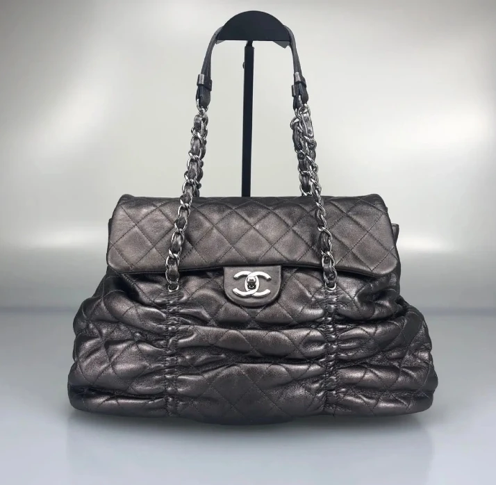 95新 Chanel/香奈儿 紫色褶皱菱格纹翻盖单肩包 底长35